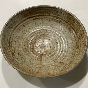 Antique 12” salt glazed platter bowl primitive Rustic stoneware textured 1890s